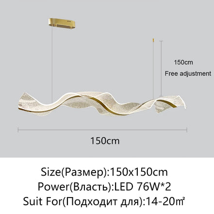 Modern Wave LED Pendant Lights for Living Restaurant Room Food Tables Bar Golden Chandelier Home Decor Hanging Light Fixture