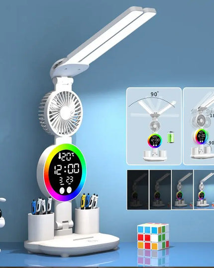 Led Table Lamp Rechargeable For Study Desk Lamp Reading Night Light With Fan Clock Dispaly Room Bedside Reading Led  Desk Lights
