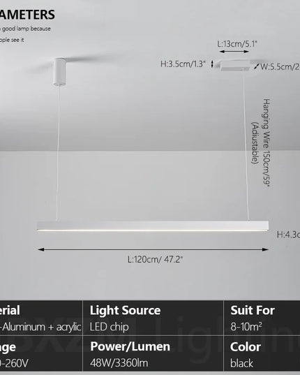 Modern LED linear chandelier for dining room office white bar pendant lights kitchen island lighting black minimalist lamp