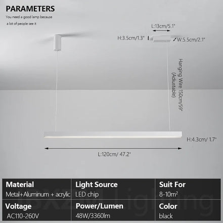 Modern LED linear chandelier for dining room office white bar pendant lights kitchen island lighting black minimalist lamp