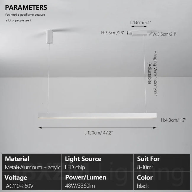 Modern LED linear chandelier for dining room office white bar pendant lights kitchen island lighting black minimalist lamp