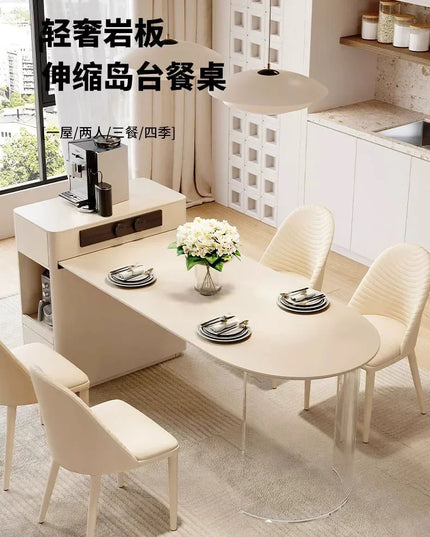 Kitchen Island with Extendable Dining Table Integrated Rolling Kitchen Storage Household with Slate Rack Cabinet for Kitchen