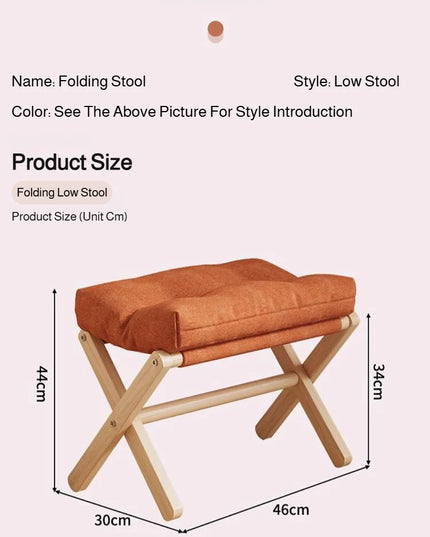 Solid Wood Shoe Changing Stool Footstool Sofa Rest Footstool, Folding Low Stool for The Entryway, Cotton-filled Cushion Stool