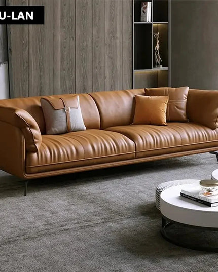 Modern Minimalist Living Room Leather Sofa  Apartment Furniture Set Combination Wtih Customzied Color