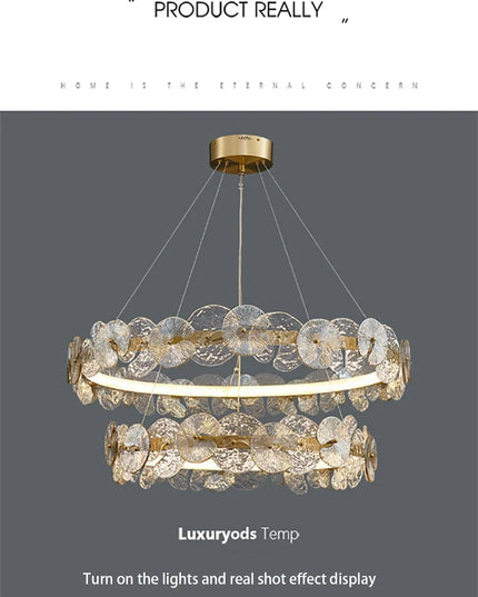 Modern LED Chandelier Lamp For Living Room Bedroom Dining Kitchen Ceiling Lights Ring Glass Flower Design Suspension Light