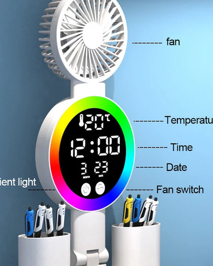 Rechargeable Led Table Lamp for Study Desk Lamp Reading Light Led Night Light with Fan Led Clock Dispaly Reading Desk Light