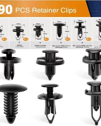 190pcs Mixed Automotive Retaining Clips – 6 Types Push Fasteners for Bumper and Trim Repair