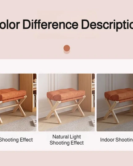 Solid Wood Shoe Changing Stool Footstool Sofa Rest Footstool, Folding Low Stool for The Entryway, Cotton-filled Cushion Stool