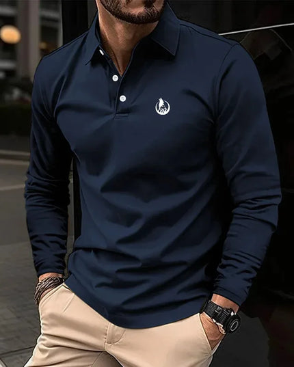 Men's golf shirt, casual work, lapel, long-sleeved, modern basic button, flat, spring and autumn regular, suitable for men's gol