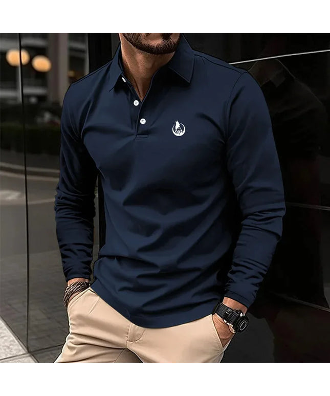 Men's golf shirt, casual work, lapel, long-sleeved, modern basic button, flat, spring and autumn regular, suitable for men's gol