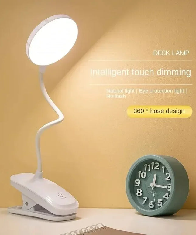 Portable USB Table Lamp Rechargeable Desk Lamp with Clip Bed Reading Night Light LED Touch 3 Modes Dimming Eye Protection Light