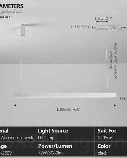 Modern LED linear chandelier for dining room office white bar pendant lights kitchen island lighting black minimalist lamp