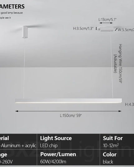 Modern LED linear chandelier for dining room office white bar pendant lights kitchen island lighting black minimalist lamp