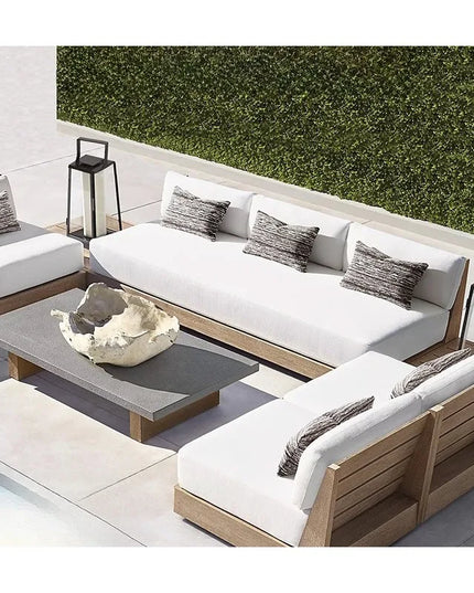 New Arrival Modern Design Outdoor Teak Sofa Combination Modern Teak Patio Garden Sofas Set Waterproof Villa Furniture