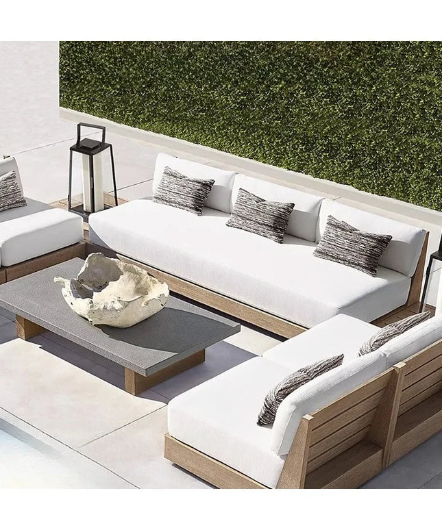 New Arrival Modern Design Outdoor Teak Sofa Combination Modern Teak Patio Garden Sofas Set Waterproof Villa Furniture
