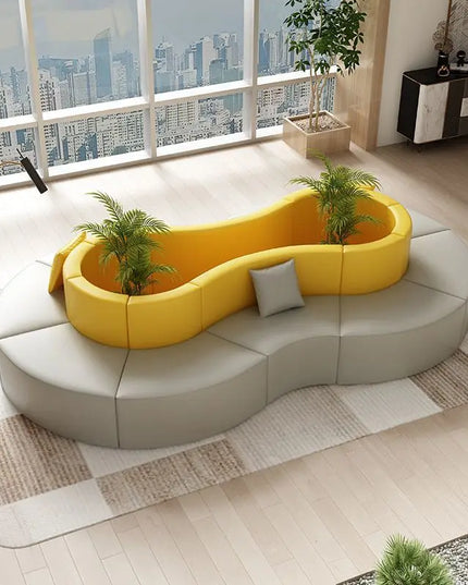 Modern S-Shape Sectional Sofa Set for Home Office for Hotels Public Areas Restaurants Durable PU Leather Cover