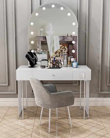 Vanity Set with Lighted Mirror, Makeup Vanity Dressing Table with LED Light, Drawers, Storage Shelves and Cosmetics Cabinet