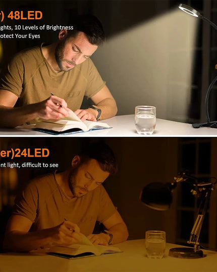 LED Portable Clip Table Lamp USB Rechargeable Clip Desk Lamp Bed Reading Night Light Touch 3 Dimming Modes Eye Protection Light