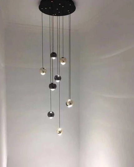 Modern LED Crystal Chandelier Art Decor Ball Long Hanging Lamps for Staircase Minimalist Round Gold Creative Lighting Fixtures