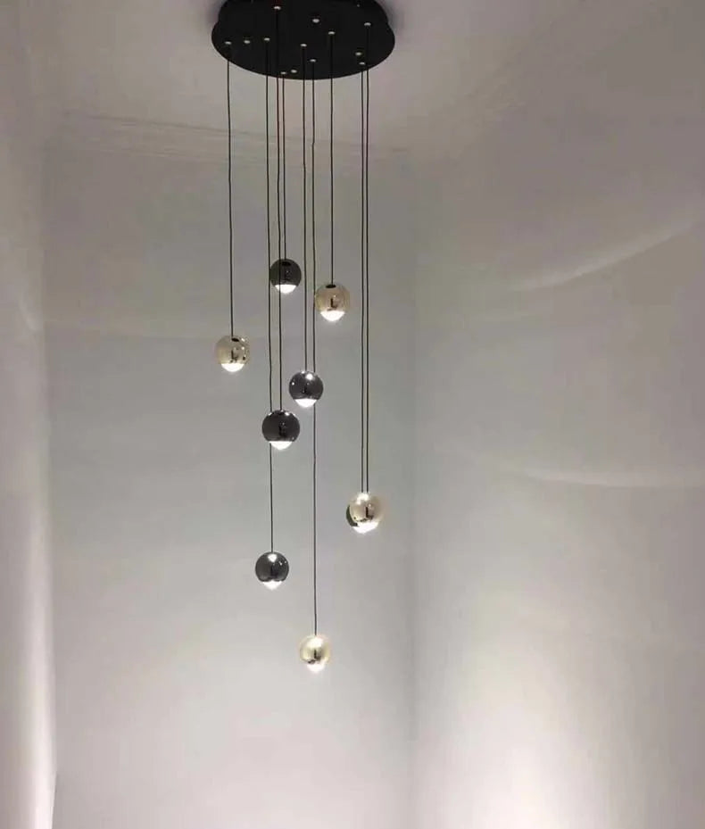 Modern LED Crystal Chandelier Art Decor Ball Long Hanging Lamps for Staircase Minimalist Round Gold Creative Lighting Fixtures