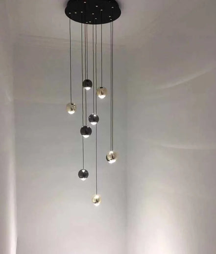 Modern LED Crystal Chandelier Art Decor Ball Long Hanging Lamps for Staircase Minimalist Round Gold Creative Lighting Fixtures