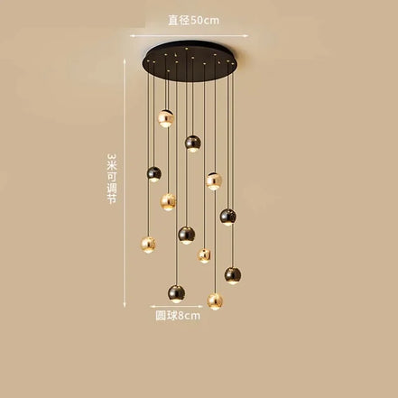 Modern LED Crystal Chandelier Art Decor Ball Long Hanging Lamps for Staircase Minimalist Round Gold Creative Lighting Fixtures