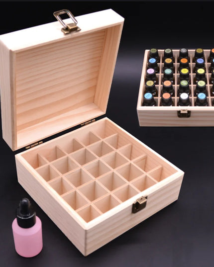 Essential Oil Wooden Storage Box 12/25 Slots Carry Organizer Essential Oil Bottles Aromatherapy Container Storage Box Case