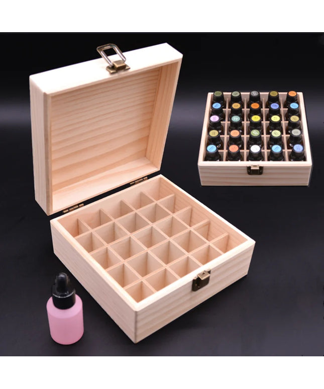Essential Oil Wooden Storage Box 12/25 Slots Carry Organizer Essential Oil Bottles Aromatherapy Container Storage Box Case