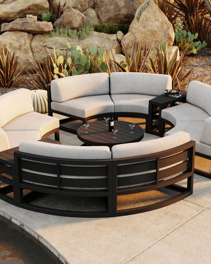 360° Round Outdoor Sofa Set - Deep Grey Aluminum Patio Furniture, Waterproof for Garden and Balcony