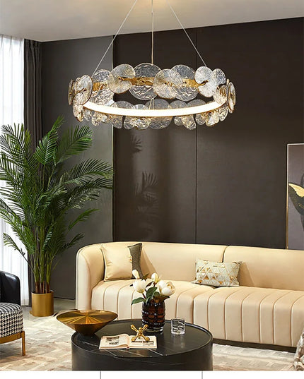 Modern LED Chandelier Lamp For Living Room Bedroom Dining Kitchen Ceiling Lights Ring Glass Flower Design Suspension Light