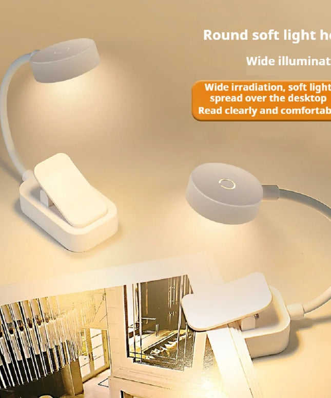 Rechargeable Portable LED Table Lamp Book Lights Adjustable Eye Protection Night Light Mini 360°Clip-On Reading Battery Desk Lam