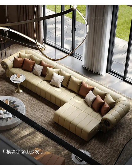 Italian Leather Living Room Sofas Minimalist Luxury Modern Design Sofa Multifunctional Elegant Meuble De Salon Home Furniture