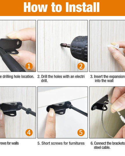6 Sets Furniture Anchors Anti Tip Furniture Anchors for Baby Proofing, Safety Anchor Furniture Fasteners to Wall