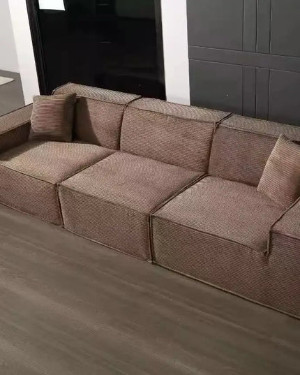 Compressed fabric sofa corduroy small unit straight row full sponge sofa without skeleton tofu block sofa