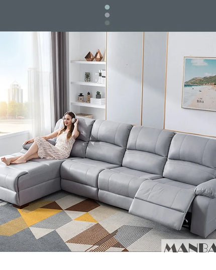 Luxury Oversized Sectional Recliner Sofa with Chaise Lounge – Home Electric Theater Seating, Genuine Leather – for Cinema Room