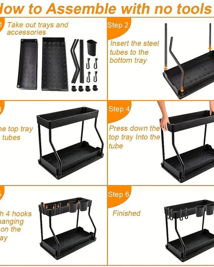 Under Sink Organizer Space Saving 2 Tier Pull Out Storage Box Durable Large Capacity Kitchen Bathroom Essential Drawer Organizer