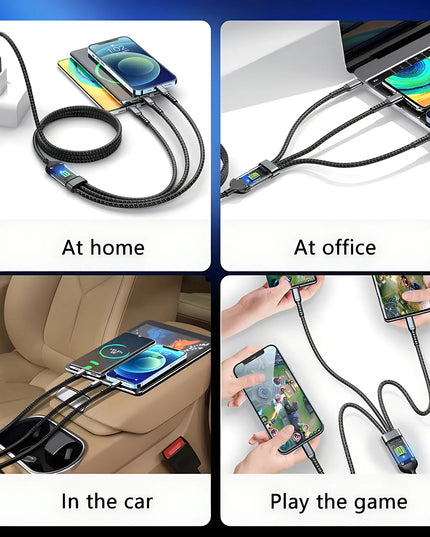 3 in 1 100W USB A Cable Fast Charging Micro USB Data Cord Phone Charger Quick Charge Cable For iPhone Samsung Xiaomi Huawei