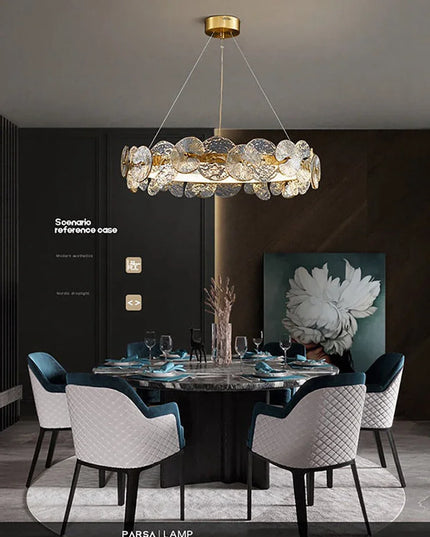 Modern LED Chandelier Lamp For Living Room Bedroom Dining Kitchen Ceiling Lights Ring Glass Flower Design Suspension Light