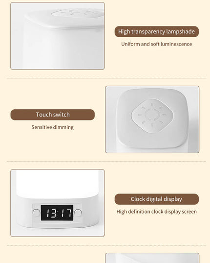 LED Night Lamp Rechargeable Table Lamp Clock Display Soft Sleeping Lamp Touch Switch Bedside Lamp for Bedroom Decor