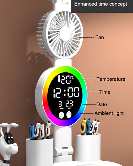 Rechargeable Table Lamp for Study, Desk Lamp Reading Light Led Table Light with Fan, Led Clock Dispaly Reading Lamp