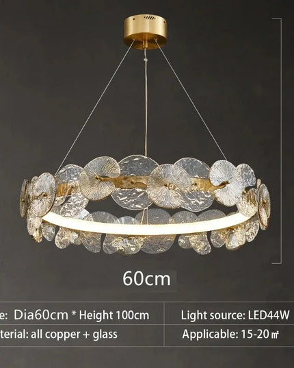 Modern LED Chandelier Lamp For Living Room Bedroom Dining Kitchen Ceiling Lights Ring Glass Flower Design Suspension Light