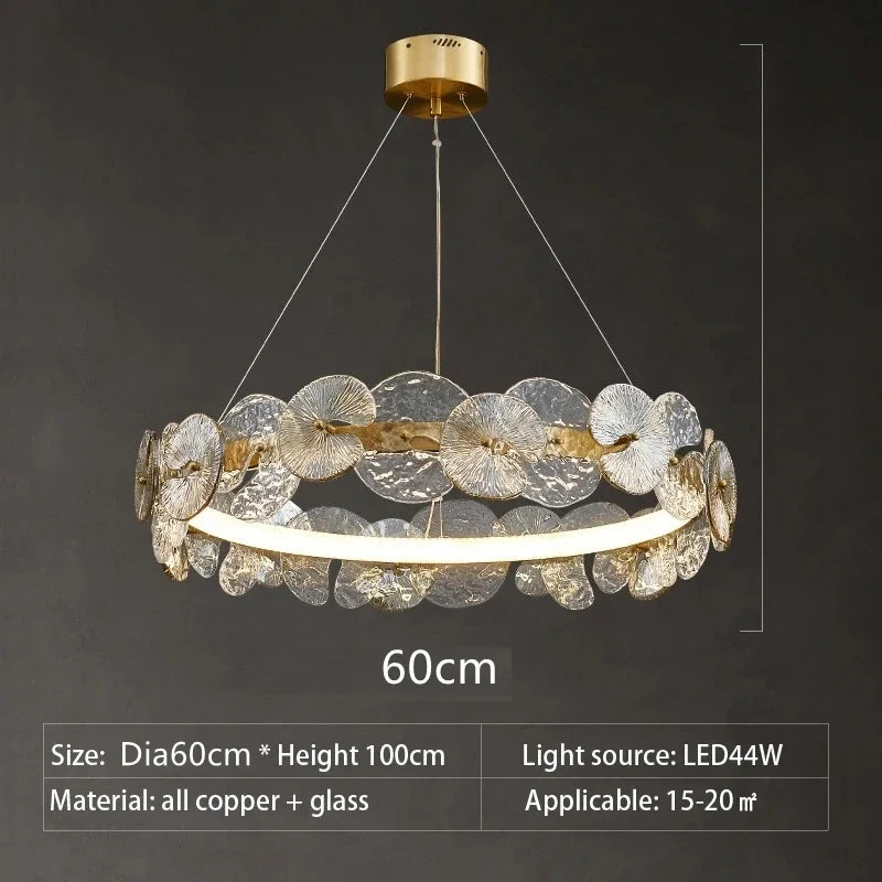 Modern LED Chandelier Lamp For Living Room Bedroom Dining Kitchen Ceiling Lights Ring Glass Flower Design Suspension Light