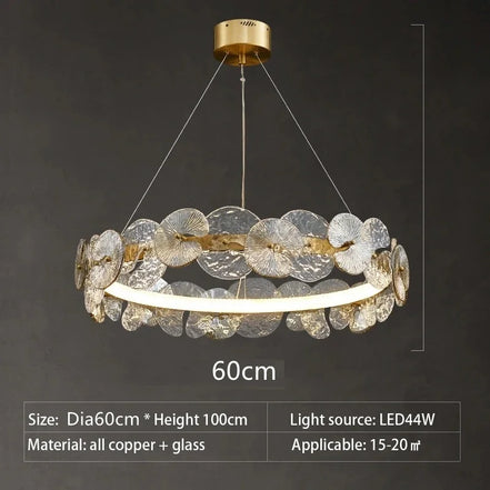 Modern LED Chandelier Lamp For Living Room Bedroom Dining Kitchen Ceiling Lights Ring Glass Flower Design Suspension Light