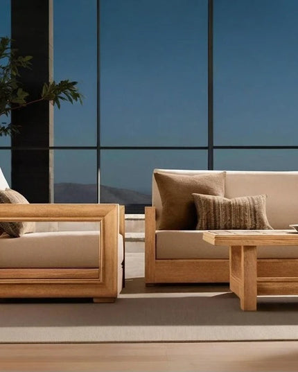 New Arrival Modern Design Outdoor Teak Sofa Combination Modern Teak Patio Garden Sofas Set Waterproof Villa Furniture