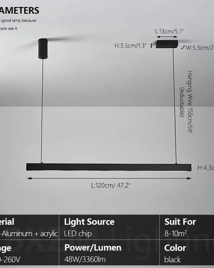 Modern LED linear chandelier for dining room office white bar pendant lights kitchen island lighting black minimalist lamp