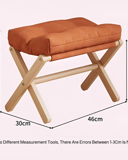 Solid Wood Shoe Changing Stool Footstool Sofa Rest Footstool, Folding Low Stool for The Entryway, Cotton-filled Cushion Stool