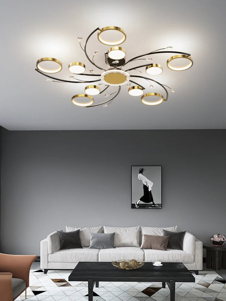 Modern Led Chandelier Gold Aluminum Luxury Pendant Lights For Living Room Bedroom Study Room K9 Crystal Decorative Lamps 90-260V