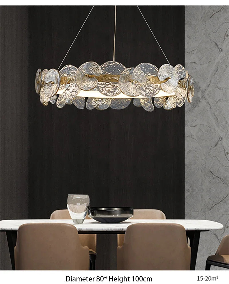 Modern LED Chandelier Lamp For Living Room Bedroom Dining Kitchen Ceiling Lights Ring Glass Flower Design Suspension Light