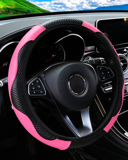 PU Carbon Fiber Leather Car Steering Wheel Cover without Inner Ring Suitable for 14.5-15 Inches of Automotive Supplies