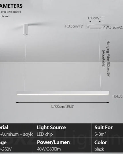 Modern LED linear chandelier for dining room office white bar pendant lights kitchen island lighting black minimalist lamp
